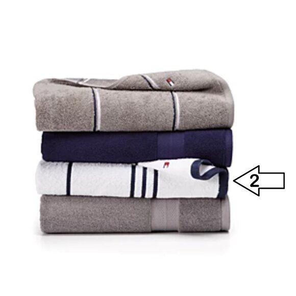 2 new Tommy Hilfiger American 90% Cotton BATH Towels = WHITE with BLACK STRIPES - Picture 2 of 7